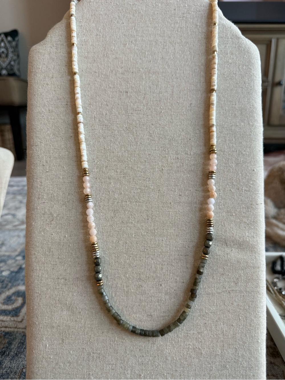Pink and Grey Beaded Long Necklace